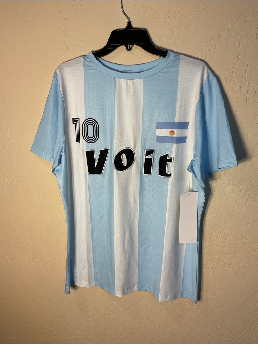 Men's Light Blue & White Striped Soccer Jersey - Size M